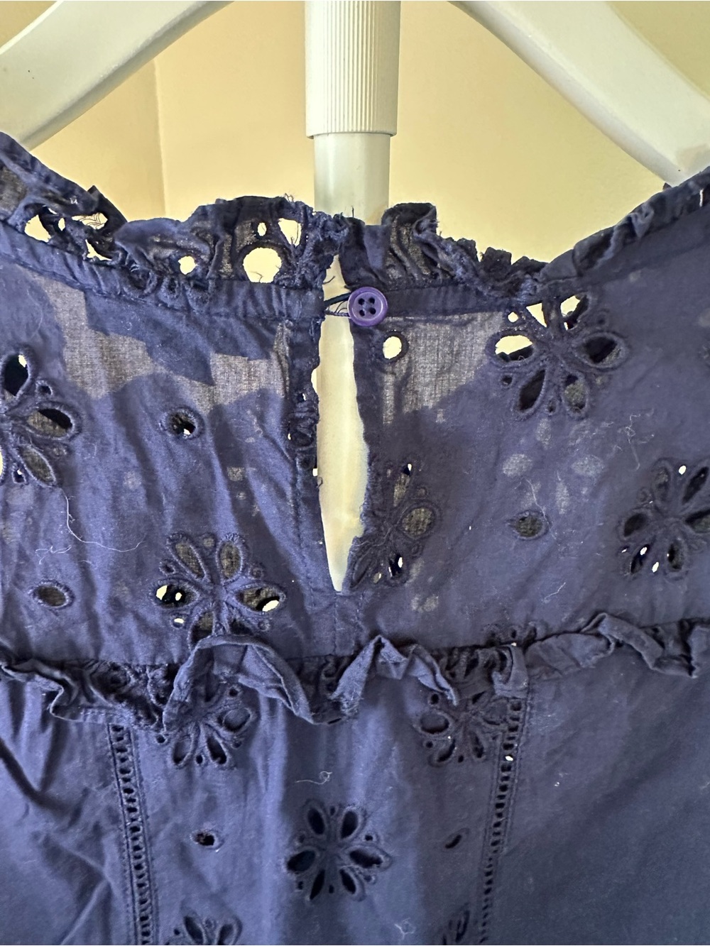 J. Crew Long Sleeve Navy Eyelet Ruffle Blouse Sz XXL - Picture 6 of 8
